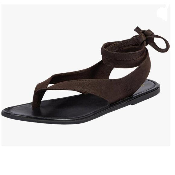 FOWT Shoes - FOWT Dark Brown Split Round Toe Sandals Lace up Strappy Soft Flip Flop Shoes